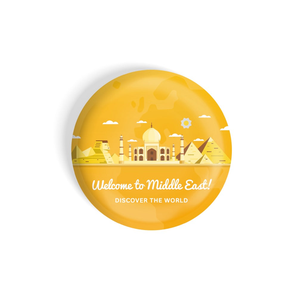 dhcrafts Round Fridge Magnet Yellow Color Monuments Discover The World Welcome To Middle East D5 Glossy Finish Design Pack of 1 (75 mm)